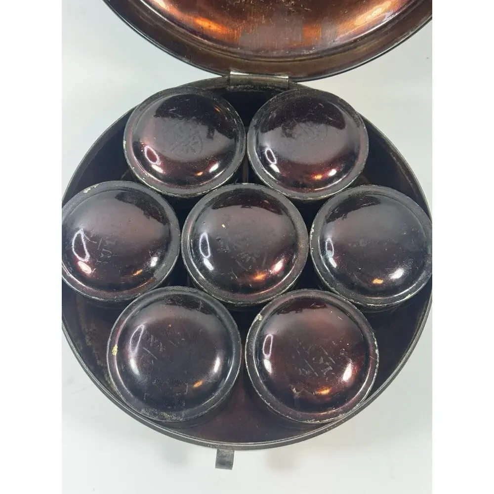Early Tin Tole Painted Spice Box Kitchen Canister Set Tote